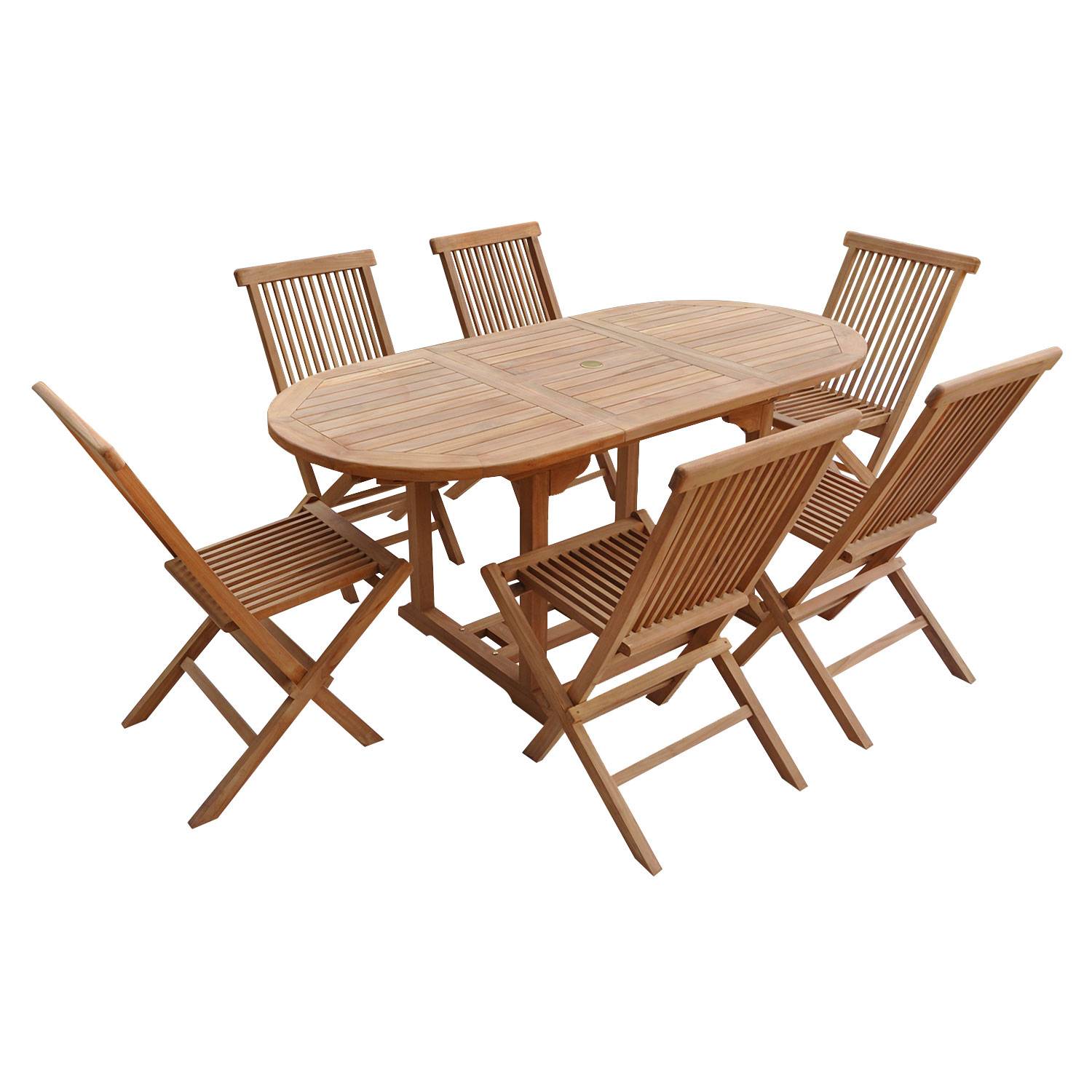 Salon de jardin en teck LOMBOK - table ovale extensible - 6 places - HAPPY GARDEN - Image 1