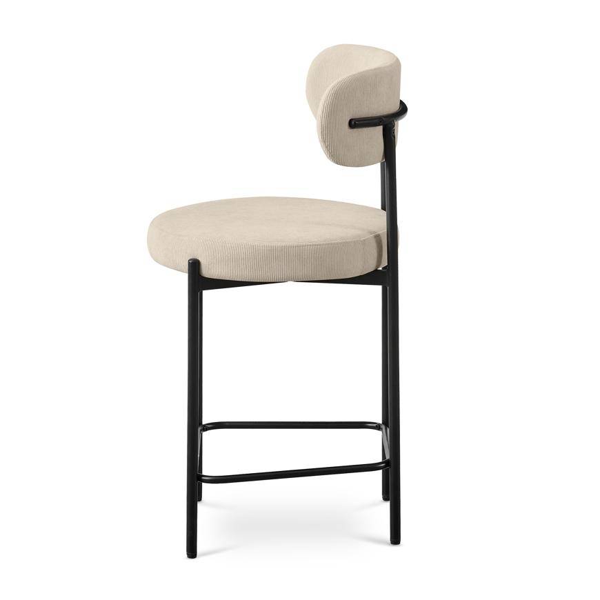Sicaan Lot de 2 tabourets de bar H65 cm rembourrés velours côtelé beige et pieds métal noir IRIS - Image 7