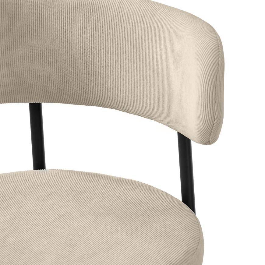 Sicaan Lot de 2 tabourets de bar H65 cm rembourrés velours côtelé beige et pieds métal noir IRIS - Image 4