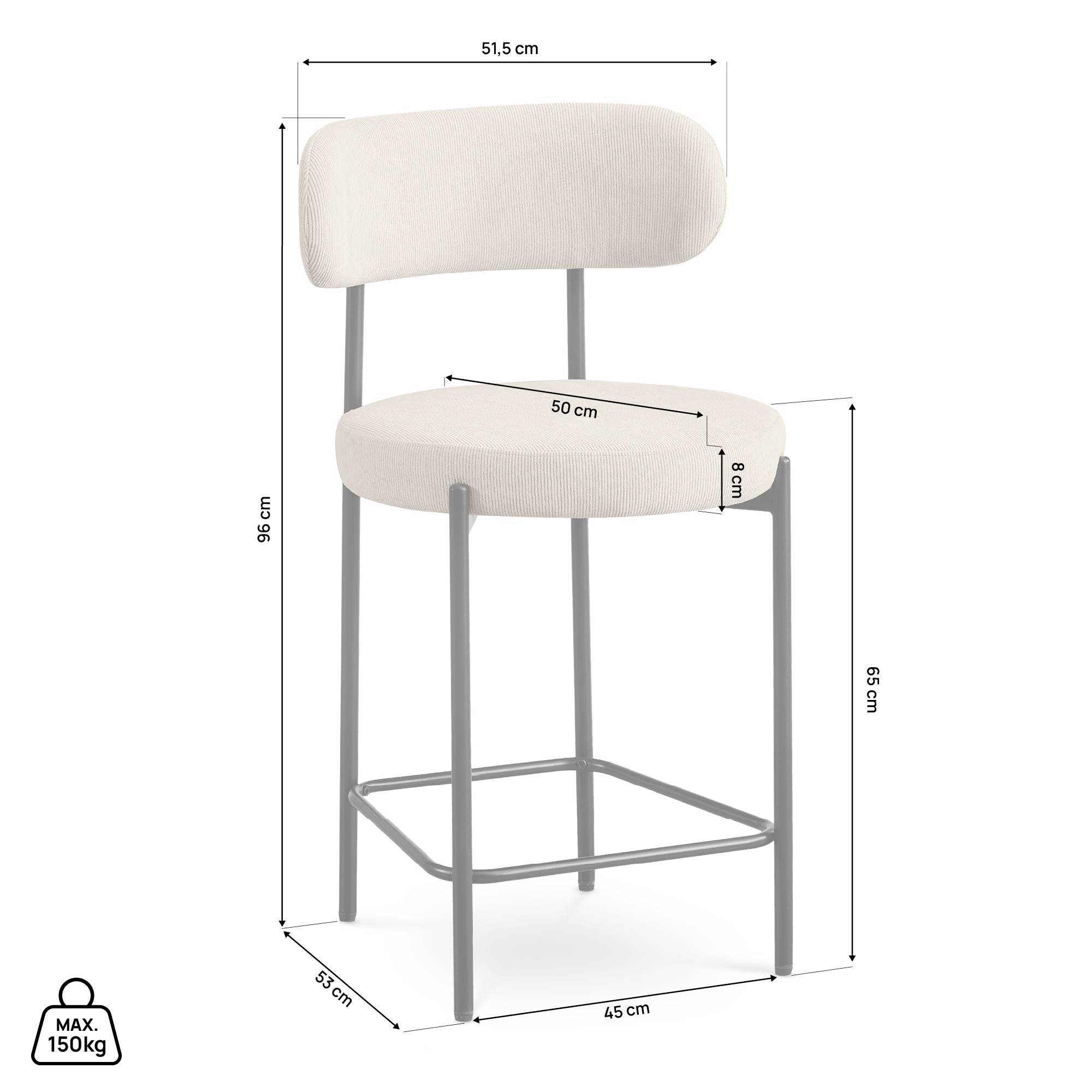 Sicaan Lot de 2 tabourets de bar H65 cm rembourrés velours côtelé beige et pieds métal noir IRIS - Image 2