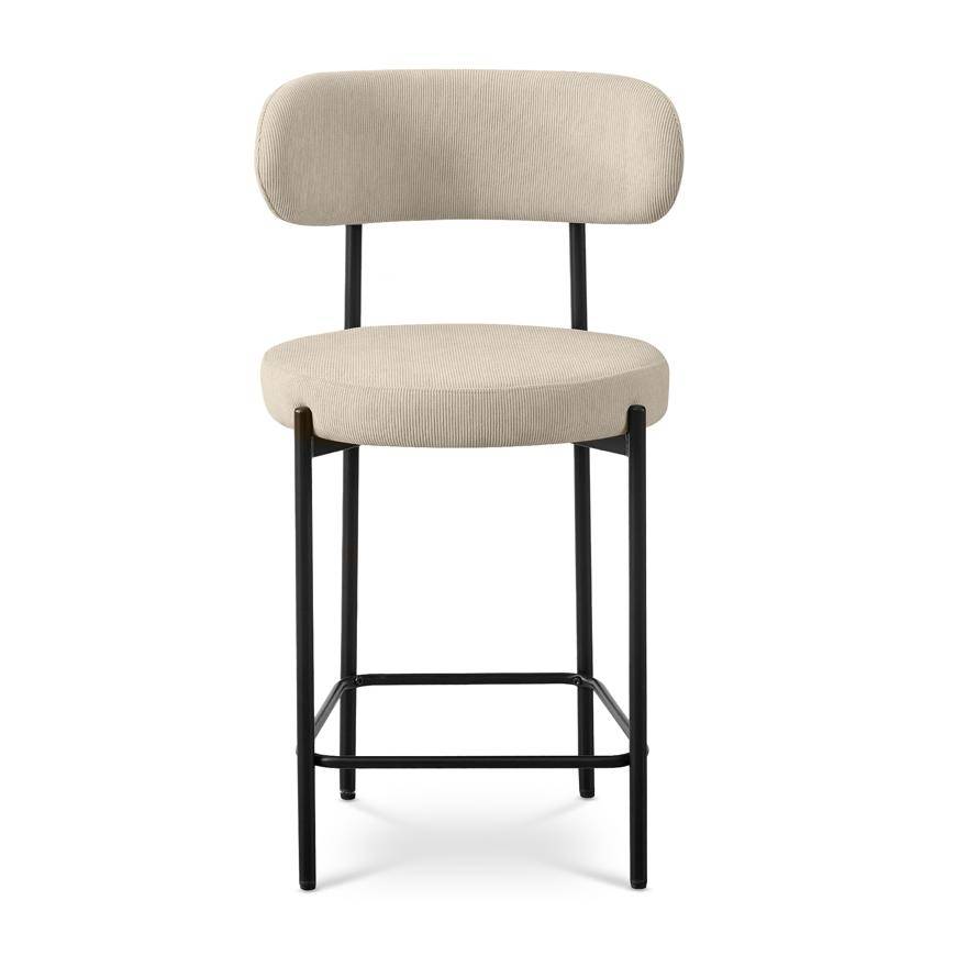 Sicaan Lot de 2 tabourets de bar H65 cm rembourrés velours côtelé beige et pieds métal noir IRIS - Image 6