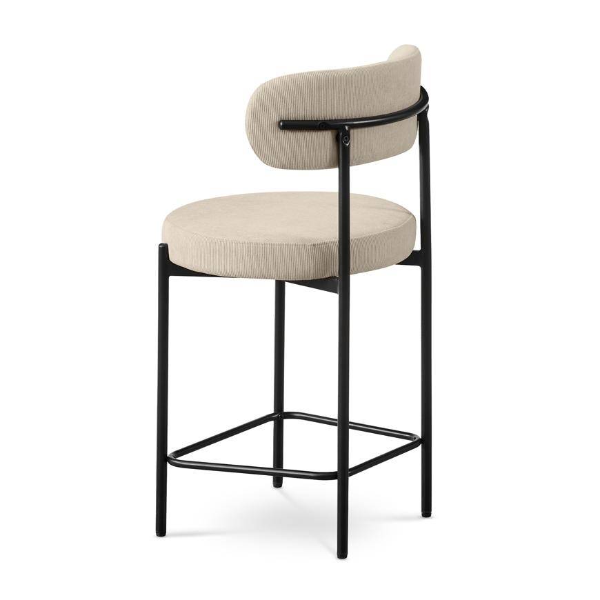 Sicaan Lot de 2 tabourets de bar H65 cm rembourrés velours côtelé beige et pieds métal noir IRIS - Image 8