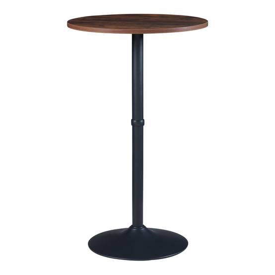 Table haute ronde Vantaa acier MDF 100 x 60 cm noir effet noyer - Image 1