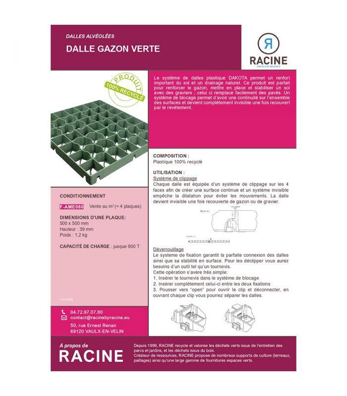 Dalle gazon verte 4cm 4 plaques pour stabilisation du sol 10m² RACINE F-AME060-10x1 - Image 2