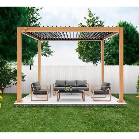 Pergola bioclimatique GAYA - Structure en aluminium et en acier - l300 x P300 x H240 cm - Aspect Bois - Image 2