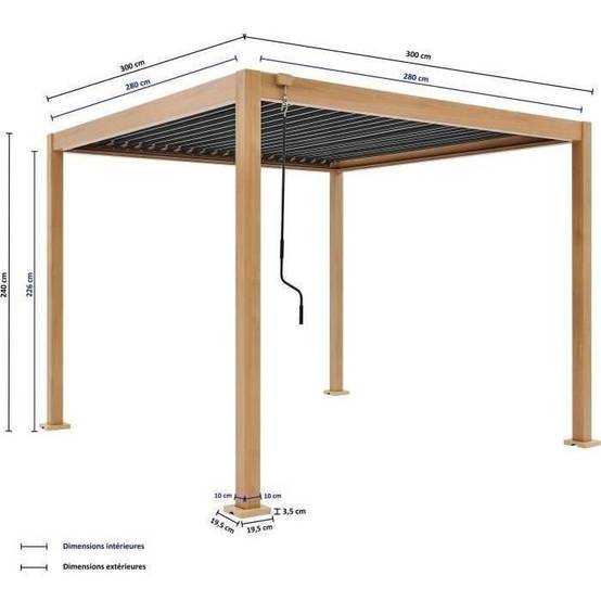 Pergola bioclimatique GAYA - Structure en aluminium et en acier - l300 x P300 x H240 cm - Aspect Bois - Image 5