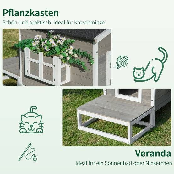 Niche pour chat bois gris et blanc 115 x 66.5 x 74.7 cm - PANGIVO - Image 8