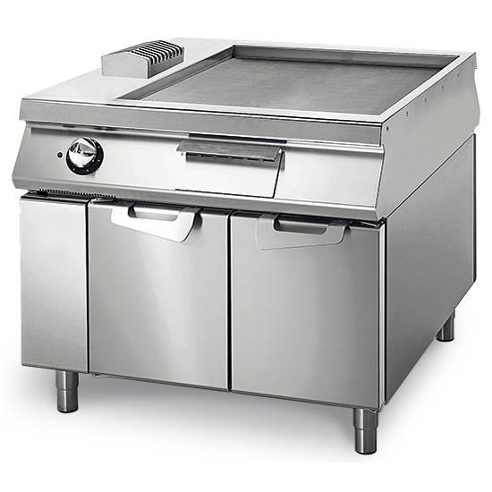 Fry-Top Électrique Lisse Chromée sur Coffre avec Portes, Tableau de Contrôle sur Deux Côtés - Virtus