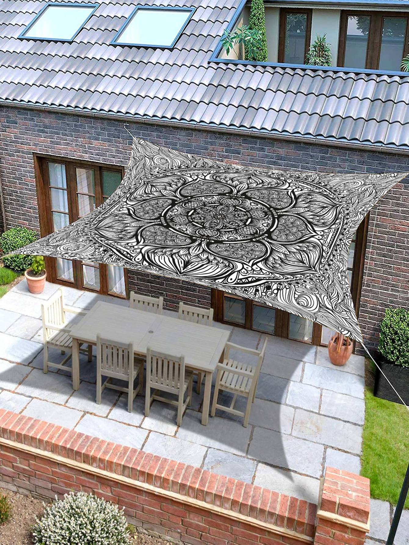 Toile de parasol Voile d'ombrage carrée imperméable, toile d'ombrage d'extérieur, de jardin et de terrasse (sculpture Mandala, 1,5x1,5m)-Lytech - Image 1