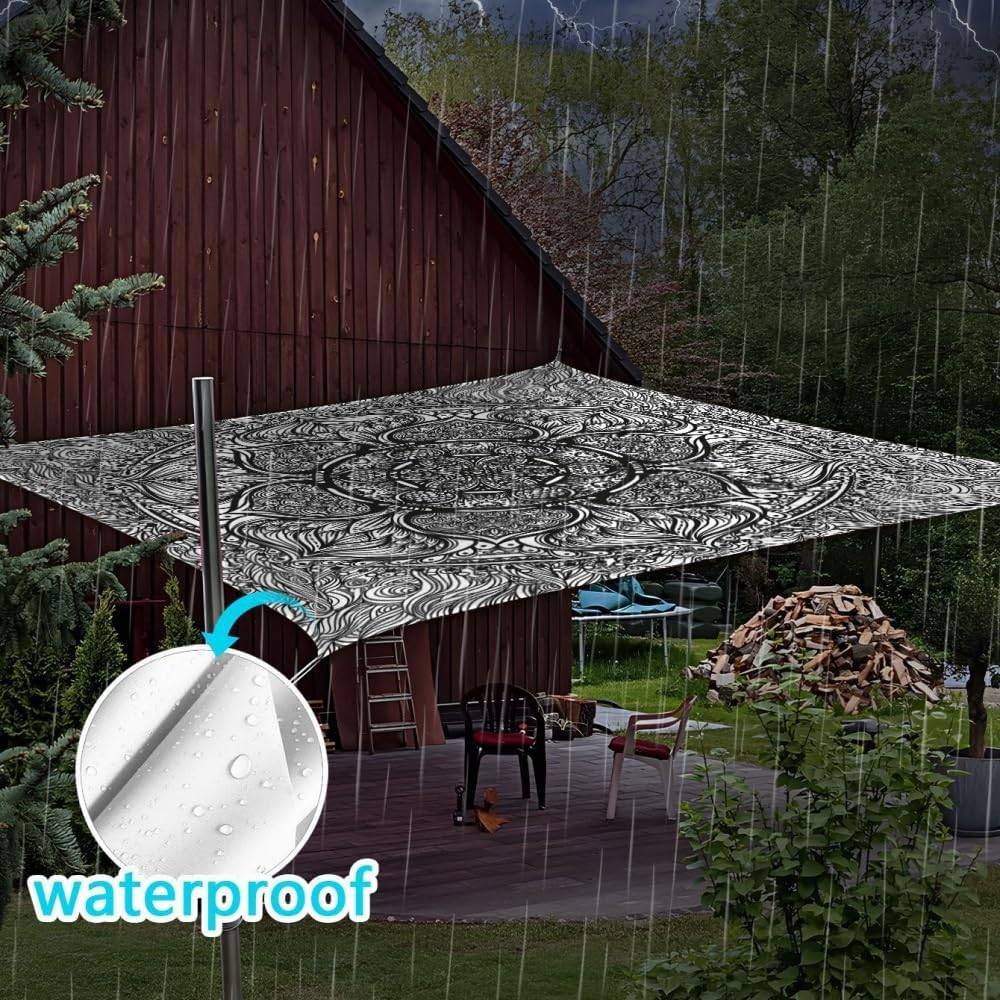 Toile de parasol Voile d'ombrage carrée imperméable, toile d'ombrage d'extérieur, de jardin et de terrasse (sculpture Mandala, 1,5x1,5m)-Lytech - Image 5