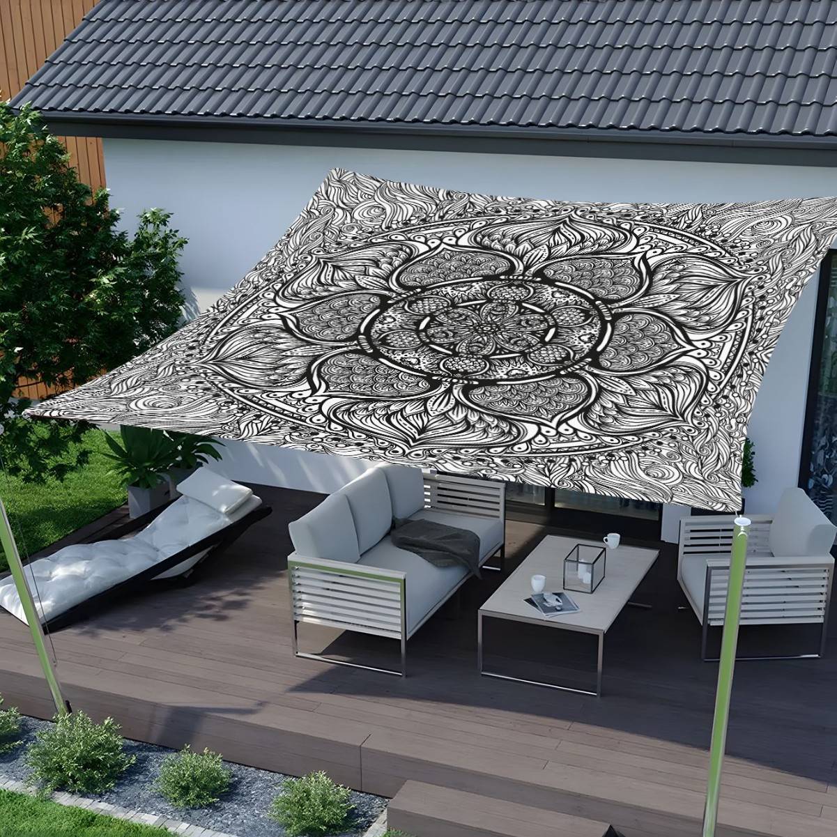 Toile de parasol Voile d'ombrage carrée imperméable, toile d'ombrage d'extérieur, de jardin et de terrasse (sculpture Mandala, 1,5x1,5m)-Lytech - Image 6