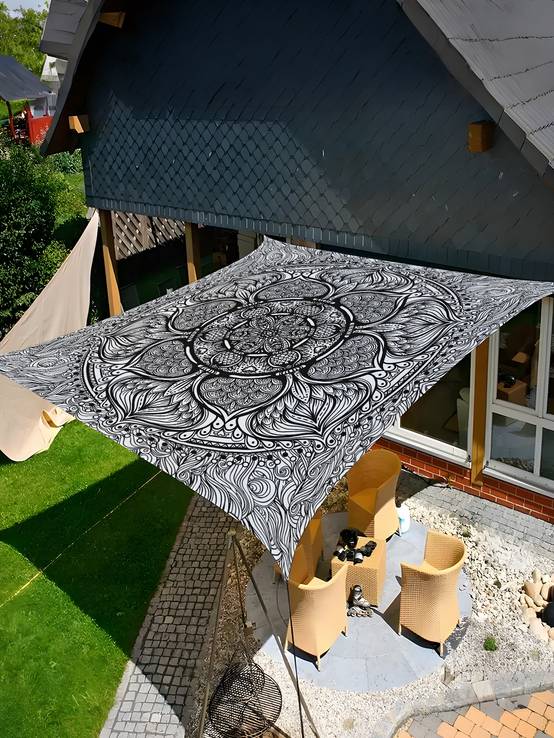 Toile de parasol Voile d'ombrage carrée imperméable, toile d'ombrage d'extérieur, de jardin et de terrasse (sculpture Mandala, 1,5x1,5m)-Lytech - Image 2