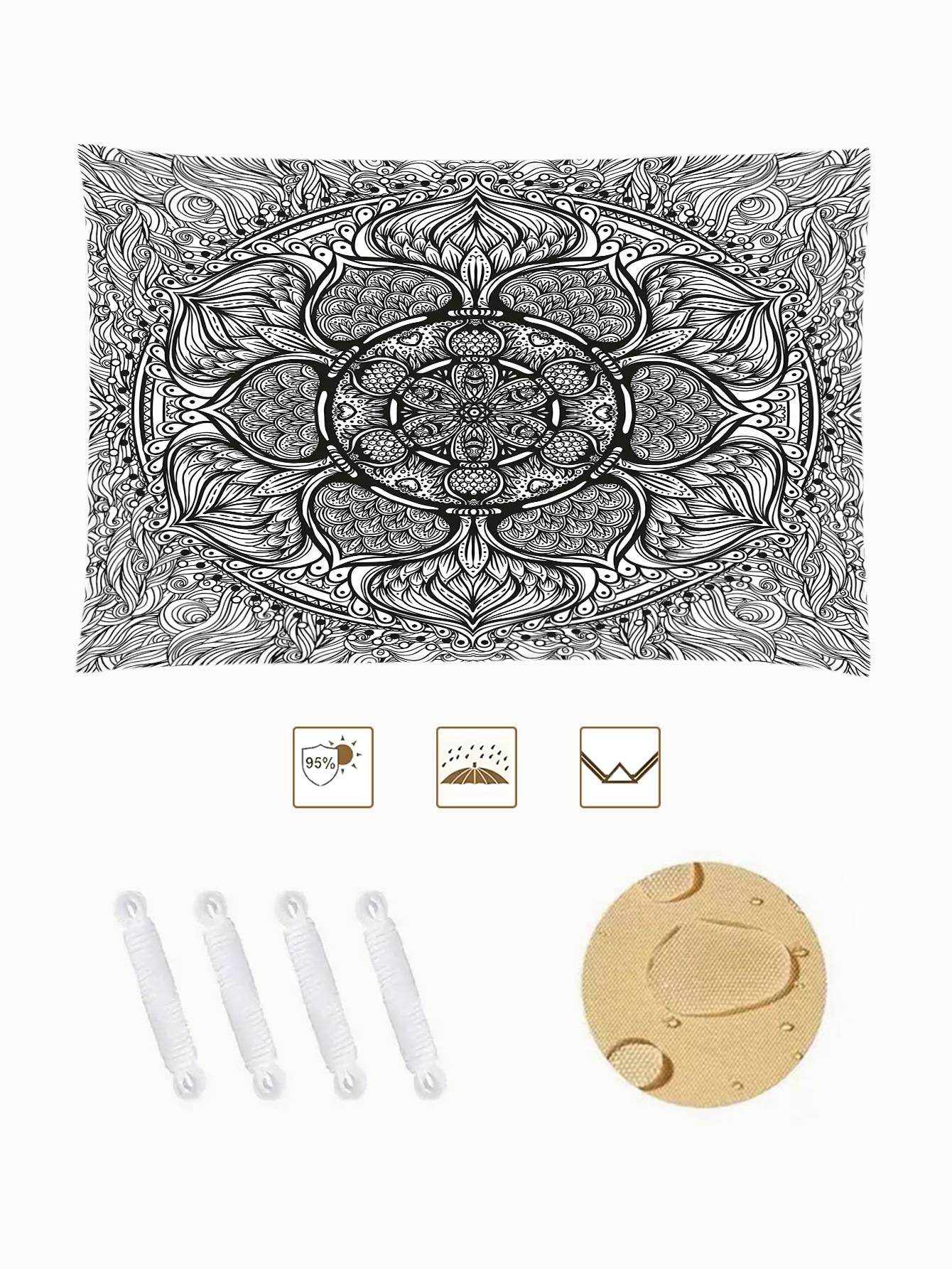 Toile de parasol Voile d'ombrage carrée imperméable, toile d'ombrage d'extérieur, de jardin et de terrasse (sculpture Mandala, 1,5x1,5m)-Lytech - Image 3