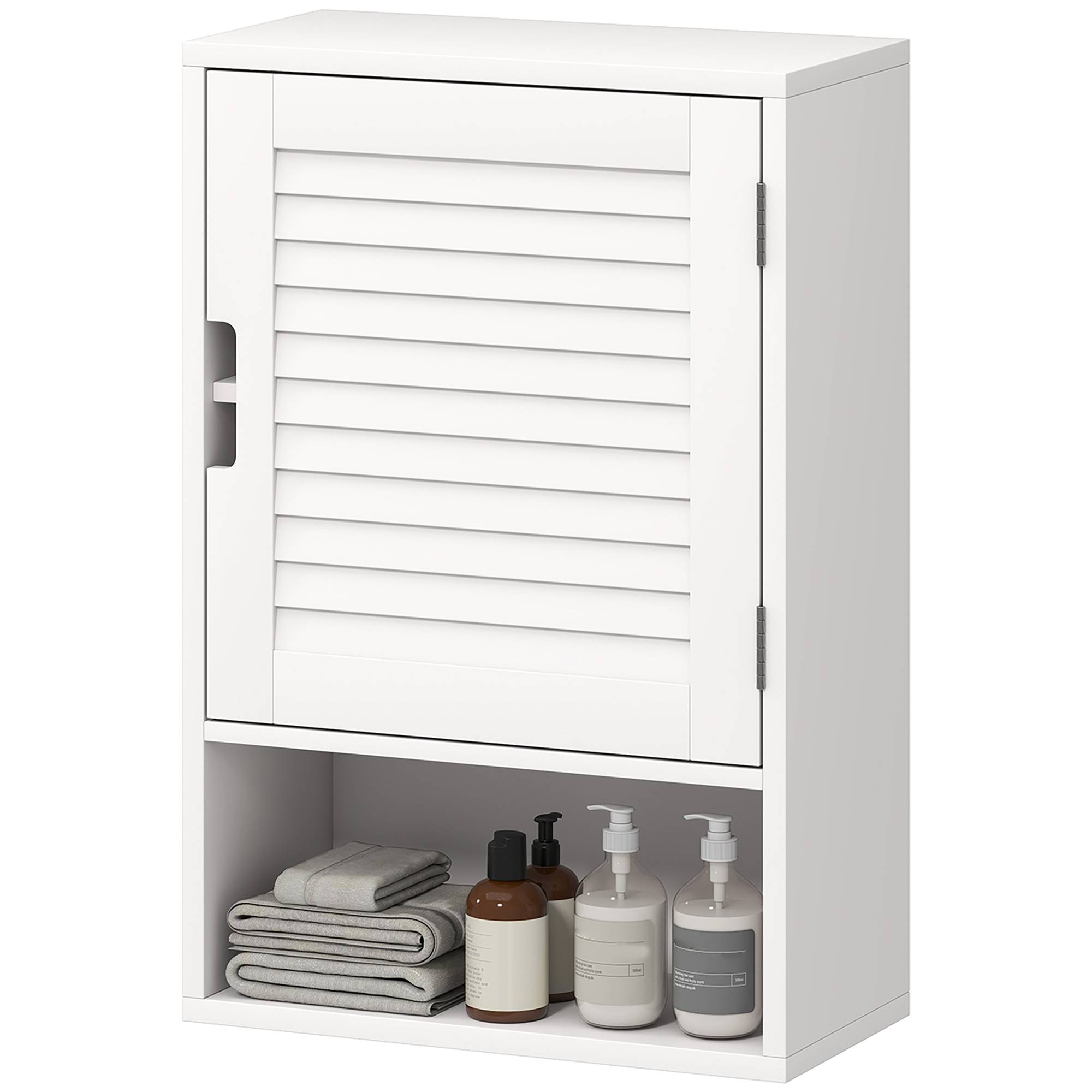 Sans Marque - Armoire murale salle bain porte lattes étagère réglable compartiment ouvert 40x20x60cm blanc - Image 2