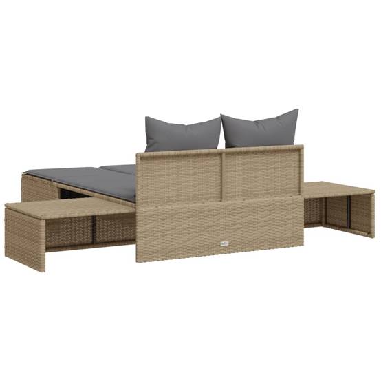 Chaise Longue Double Table Intégrée Résine Tressée Beige – ComfortXL Outdoor Living - Image 6