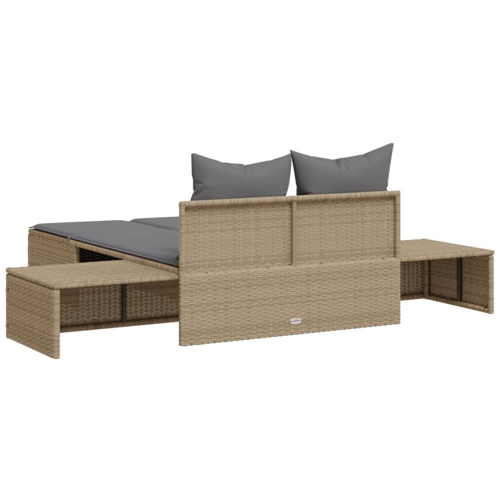 Chaise Longue Double Table Intégrée Résine Tressée Beige – ComfortXL Outdoor Living - Image 6