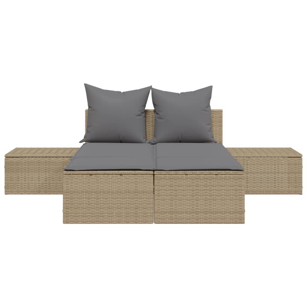 Chaise Longue Double Table Intégrée Résine Tressée Beige – ComfortXL Outdoor Living - Image 4
