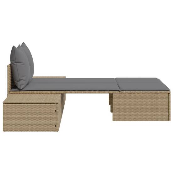 Chaise Longue Double Table Intégrée Résine Tressée Beige – ComfortXL Outdoor Living - Image 5