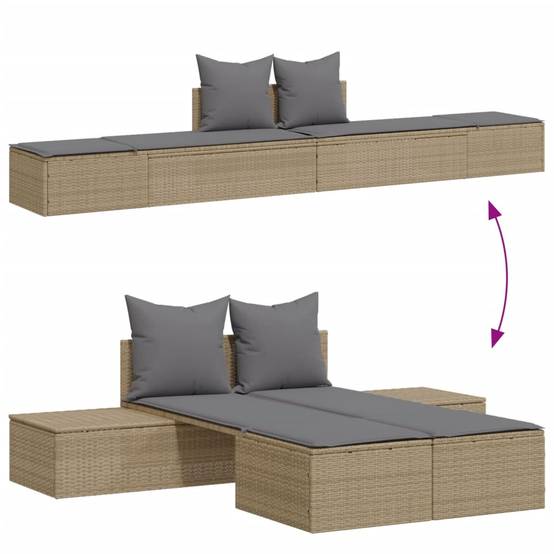 Chaise Longue Double Table Intégrée Résine Tressée Beige – ComfortXL Outdoor Living - Image 3