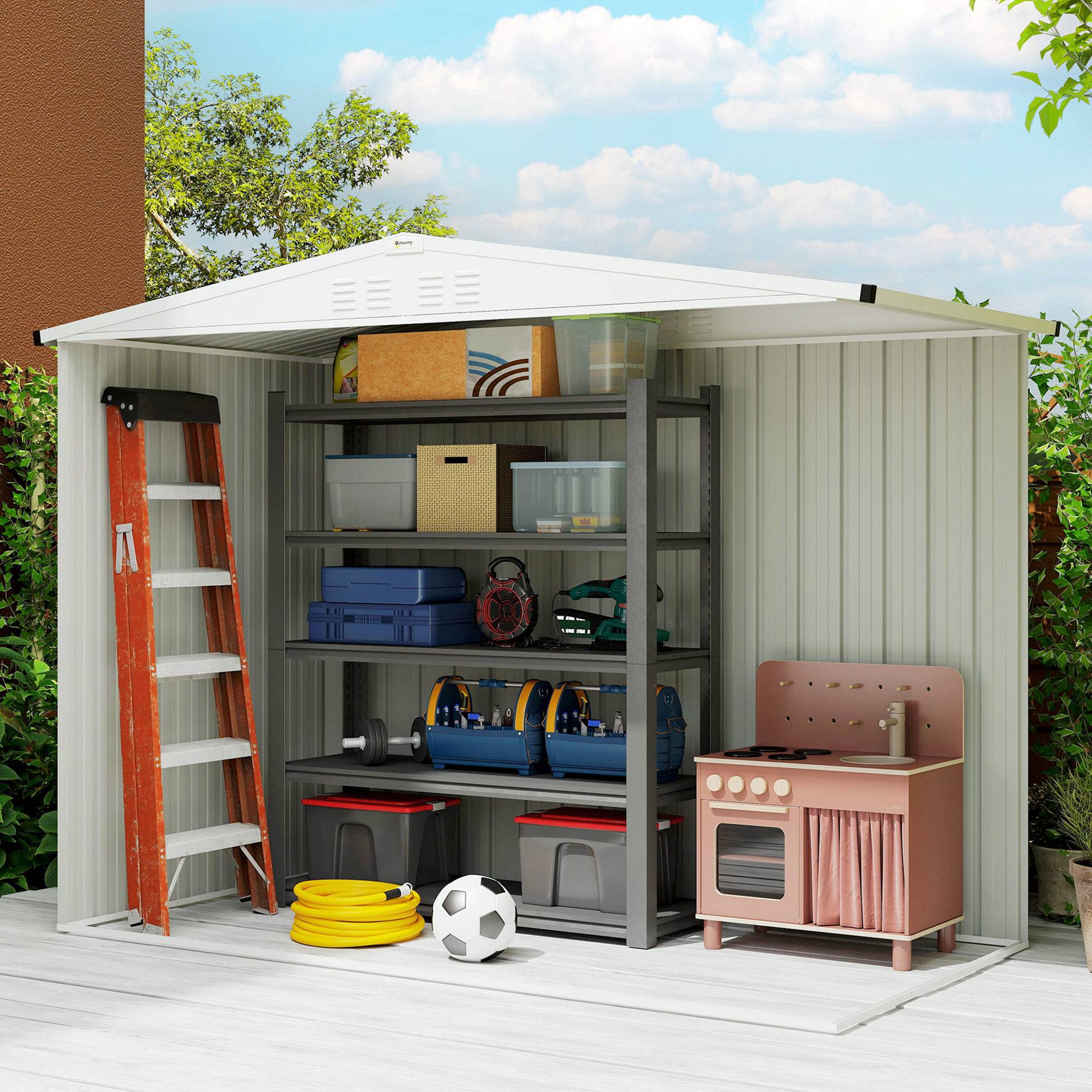 Abri de jardin en métal 2,7 m² avec fenêtre, 4 évents et porte verrouillable, 246 x 117 x 180 cm, gris - Image 9