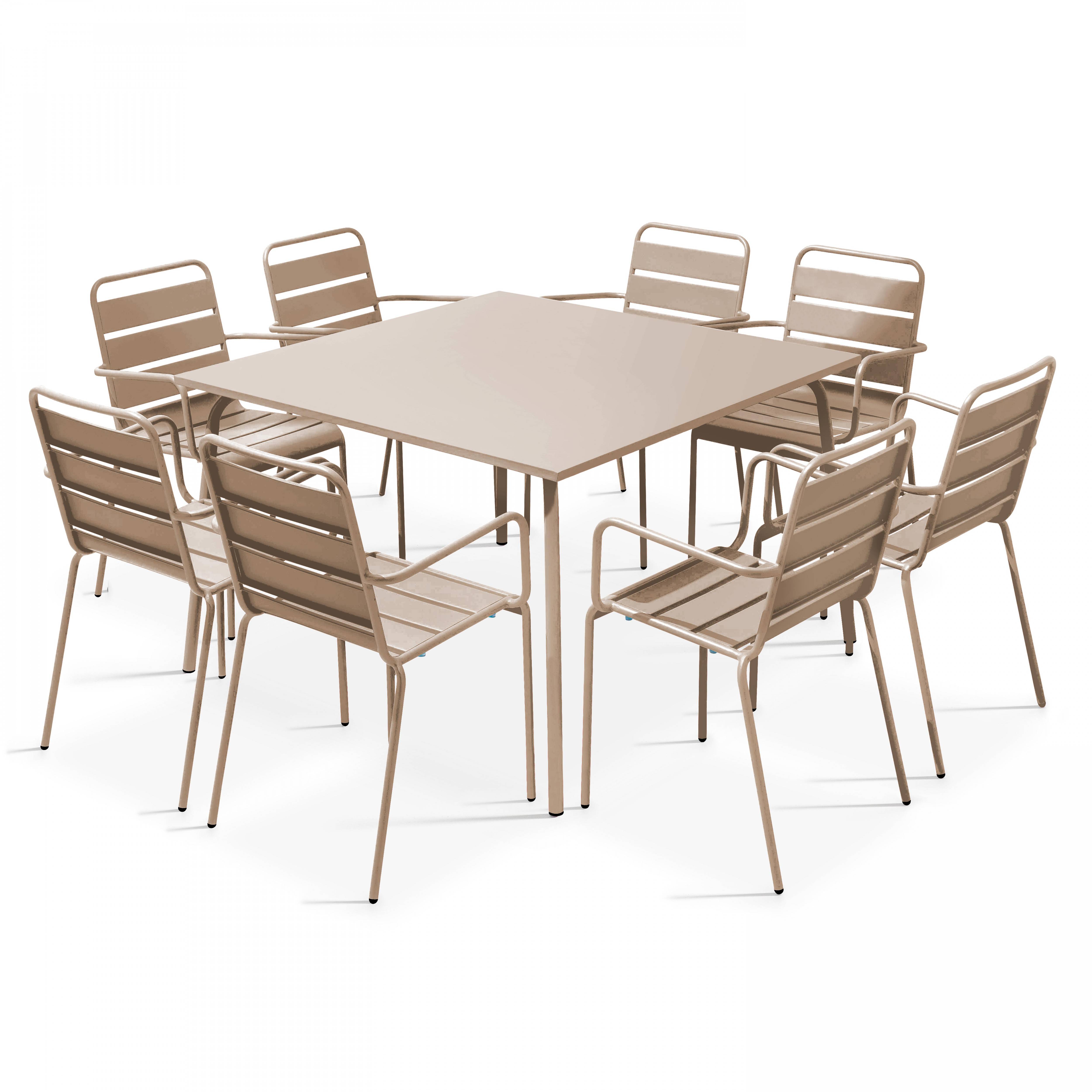 Oviala - Ensemble table de jardin carrée et 8 fauteuils en métal taupe Palavas - Oviala - Image 1