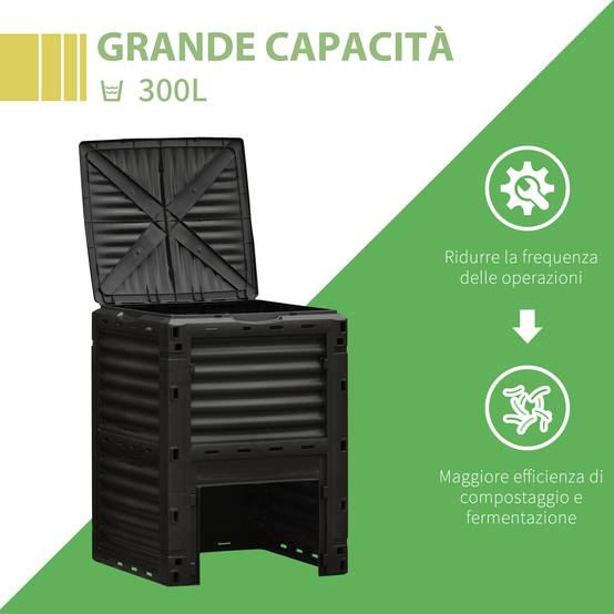 ComfortXL - Composteur de jardin 300 L en polypropylène noir 60,5 x 60,5 x 81,5 cm avec couvercle et aérations latérales - Image 7