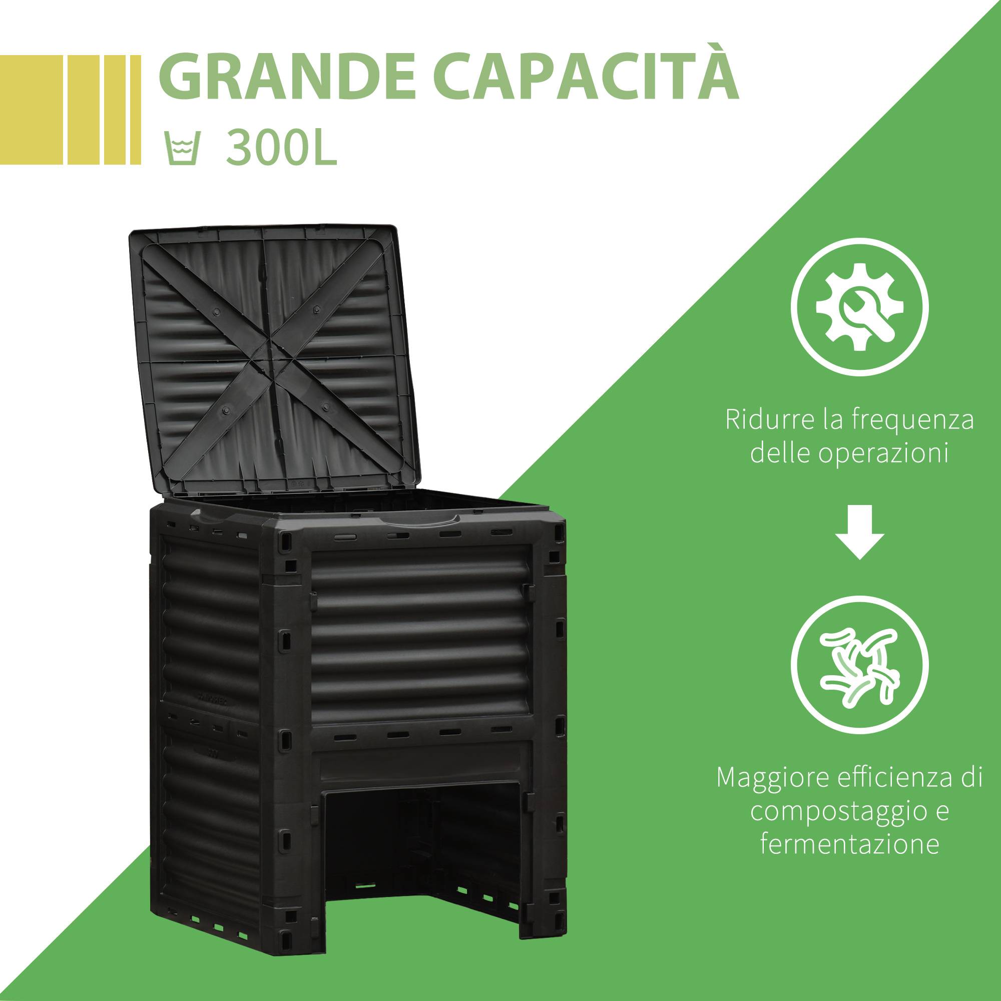 ComfortXL - Composteur de jardin 300 L en polypropylène noir 60,5 x 60,5 x 81,5 cm avec couvercle et aérations latérales - Image 7