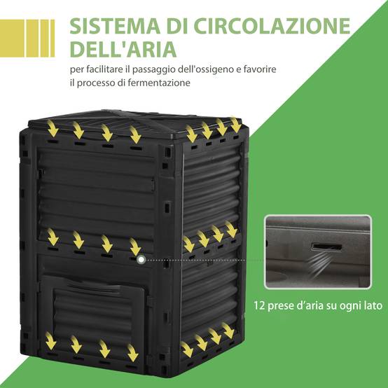 ComfortXL - Composteur de jardin 300 L en polypropylène noir 60,5 x 60,5 x 81,5 cm avec couvercle et aérations latérales - Image 4