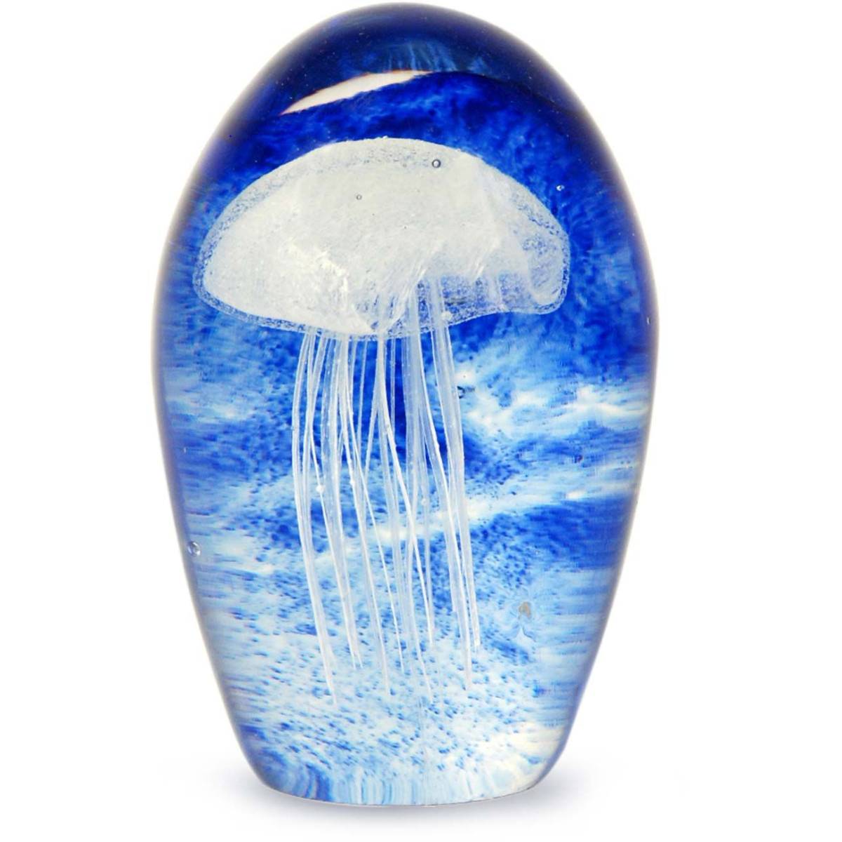Origen - Presse papiers en verre Boule bleue méduse blanche