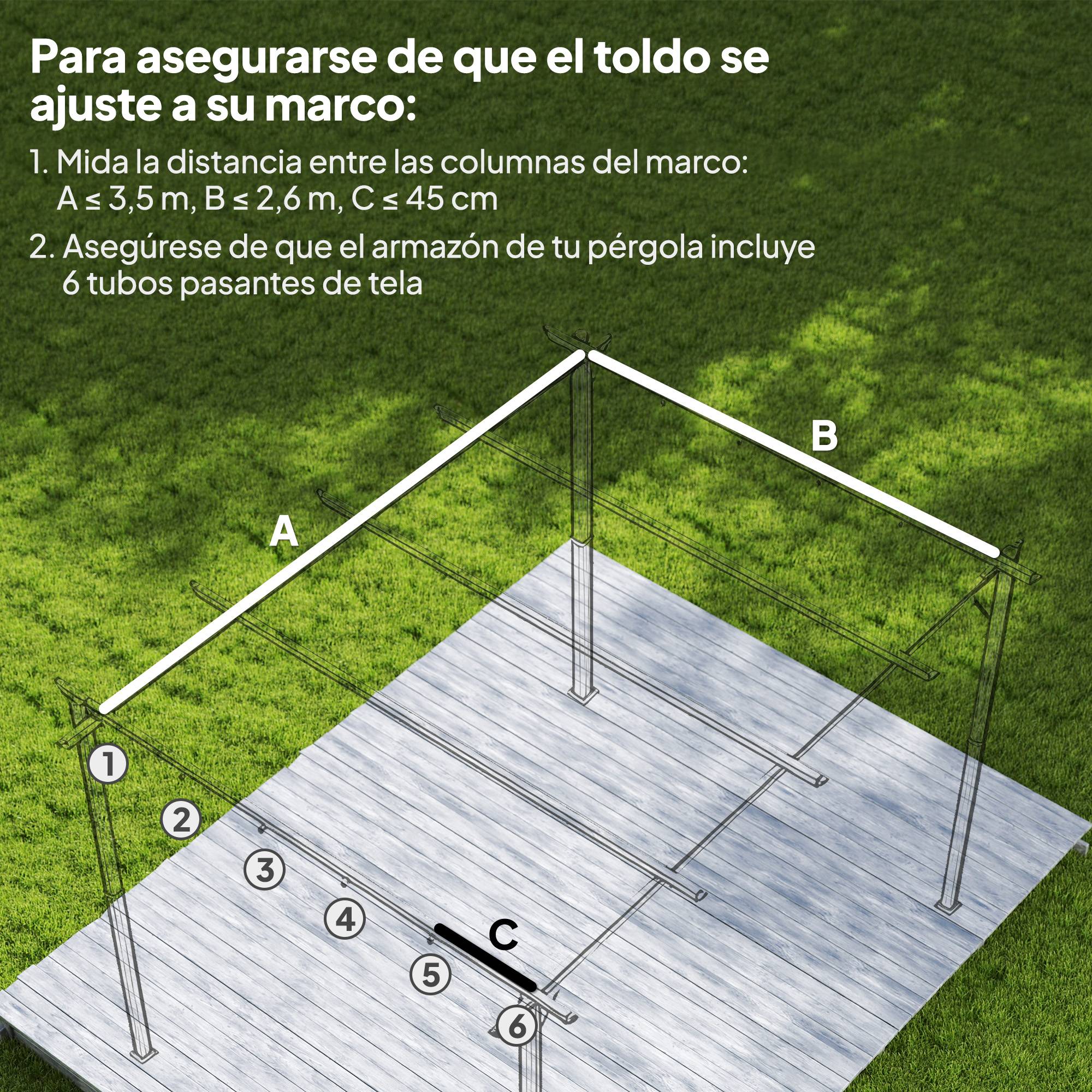Toile de Remplacement Pergola 4x3m Polyester Rétractable Anti-UV avec Drainage 350x260 cm Crème - ComfortXL Outdoor Living - Image 6