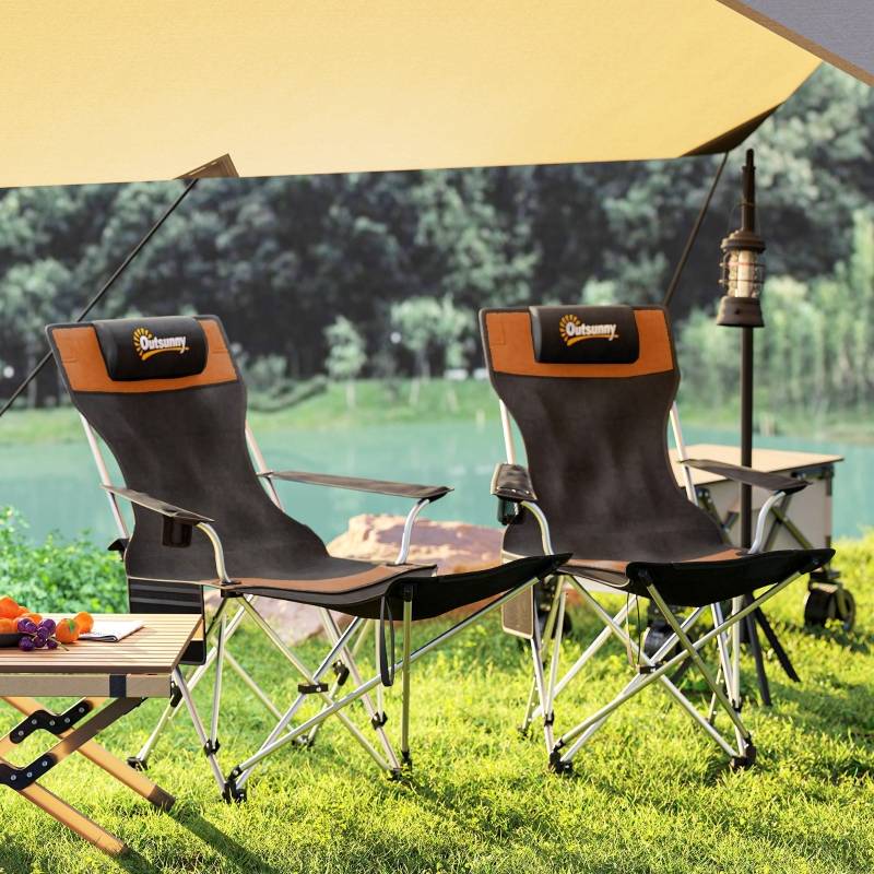 Lot De 2 Chaises Pliantes Pour Pêche Et Camping – Cadre Acier 110 Kg, Porte-Gobelet, Sac Transport – Orange, Hauteur D'Assise 42 Cm