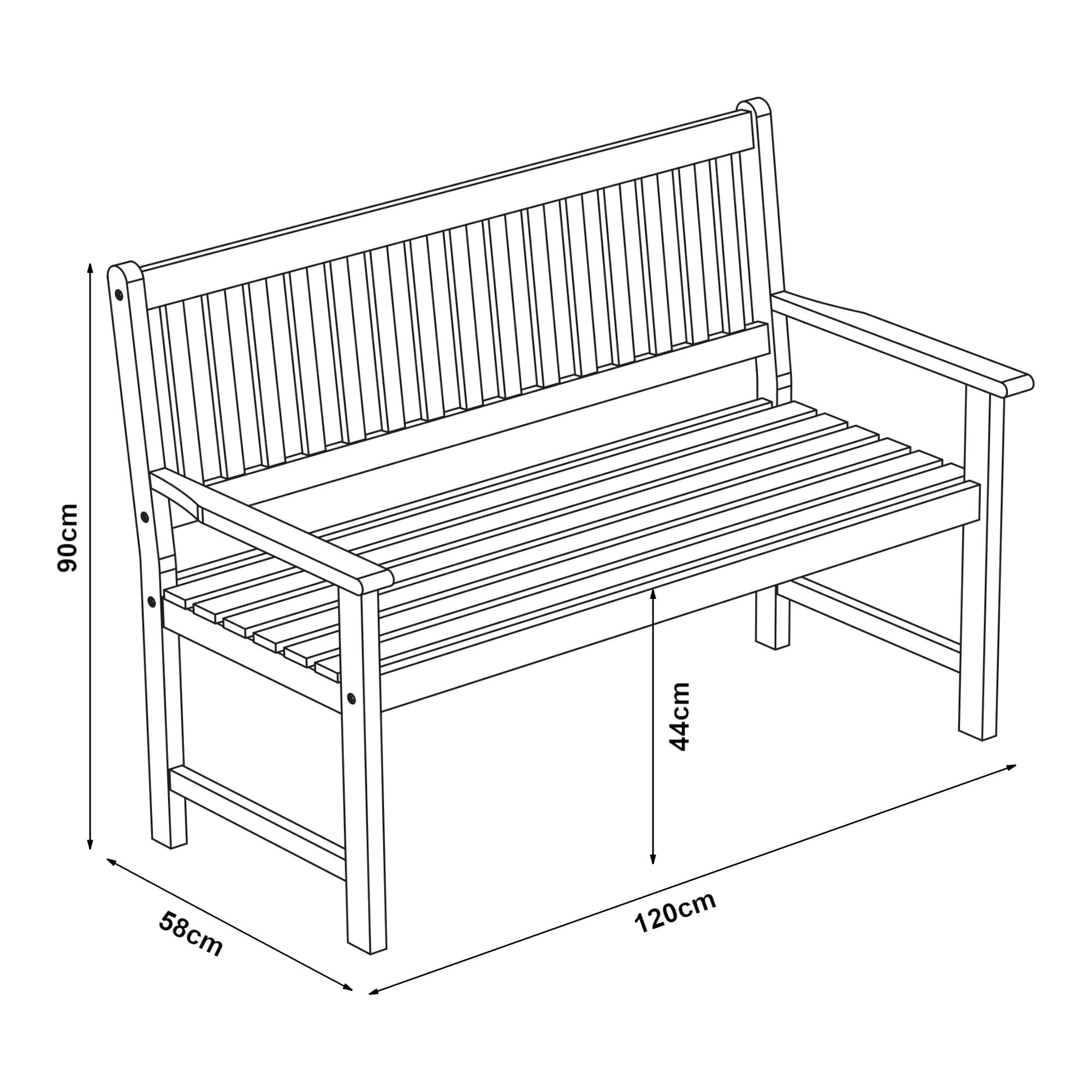 Banc de jardin pour 2 personnes Canzano bois d'eucalyptus 120 x 58 x 90 cm [en.casa] - Image 2