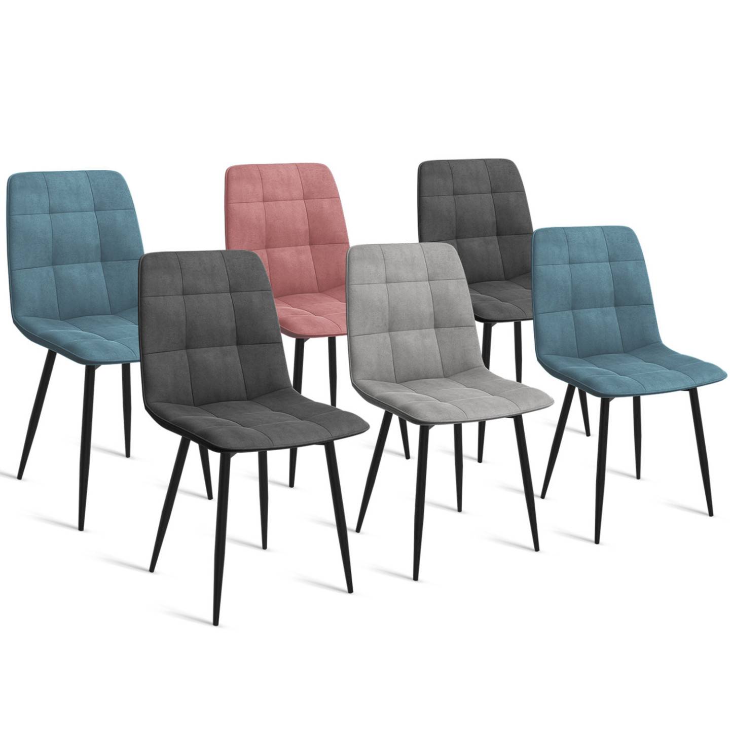 Lot de 6 chaises MILA en velours mix color pastel bleu x2, gris foncé x2, gris clair, rose - Image 2