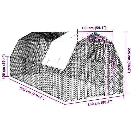 Poulailler acier argent 2,5 x 6 x 2,25 m - Prolenta premium p3251.3 - Image 8