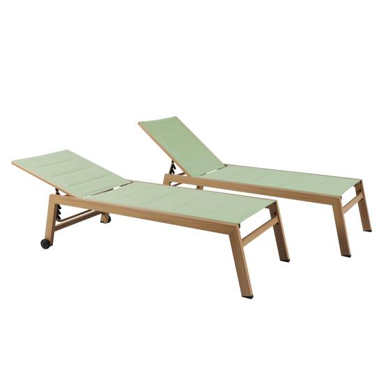 Oviala - Lot de 2 bains de soleil effet bois inclinable avec roues vert sauge Futuna - Oviala - Image 1