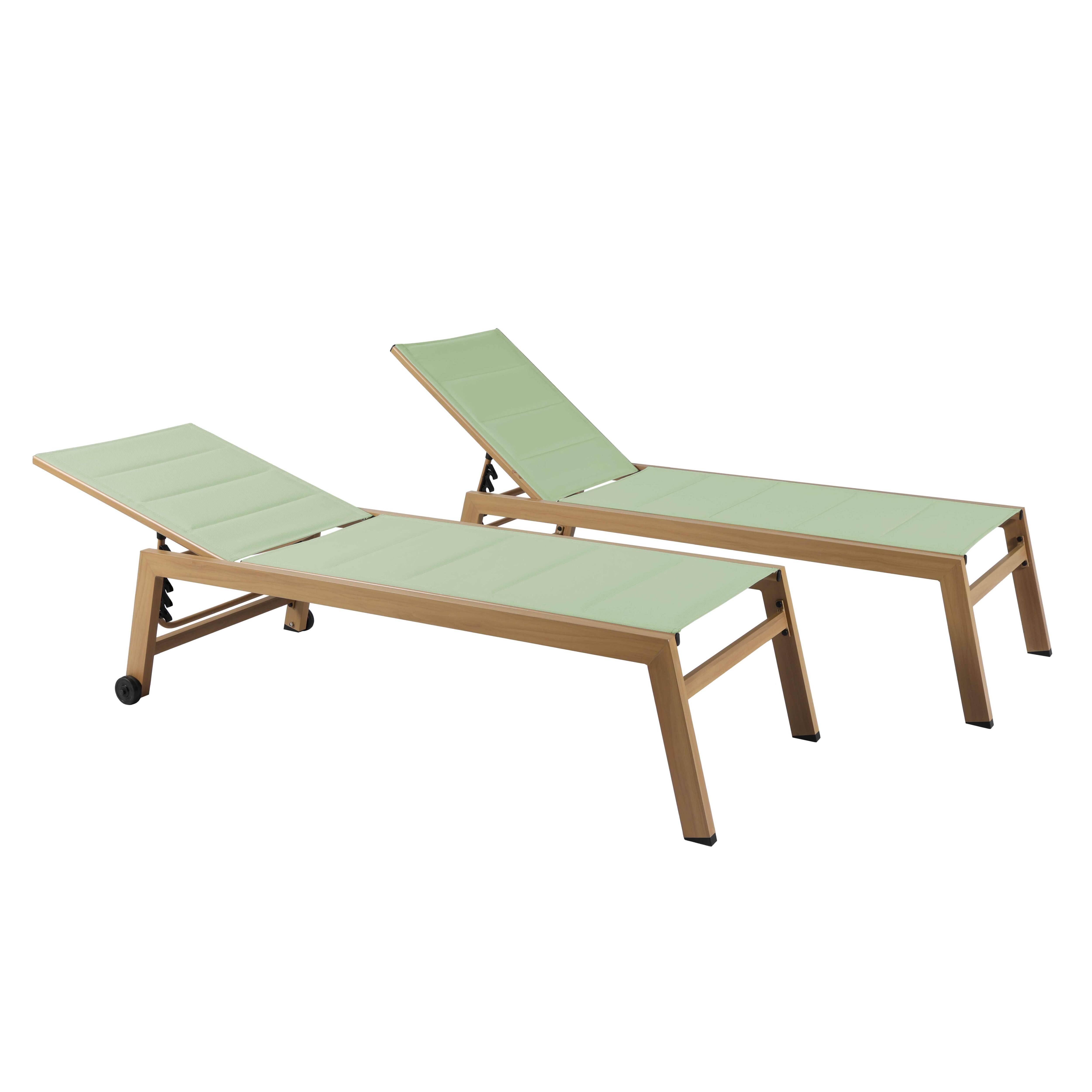 Oviala - Lot de 2 bains de soleil effet bois inclinable avec roues vert sauge Futuna - Oviala - Image 1