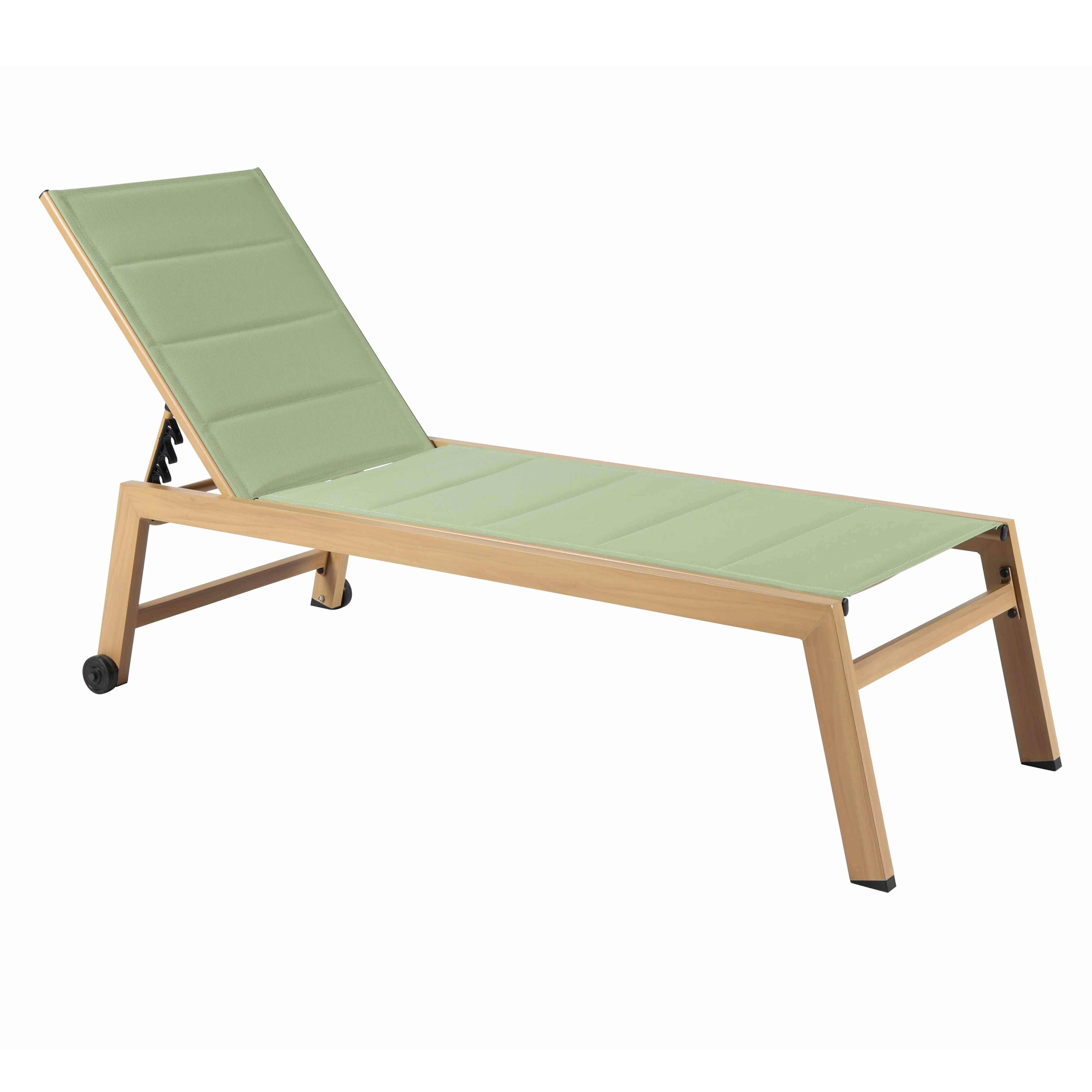 Oviala - Lot de 2 bains de soleil effet bois inclinable avec roues vert sauge Futuna - Oviala - Image 6