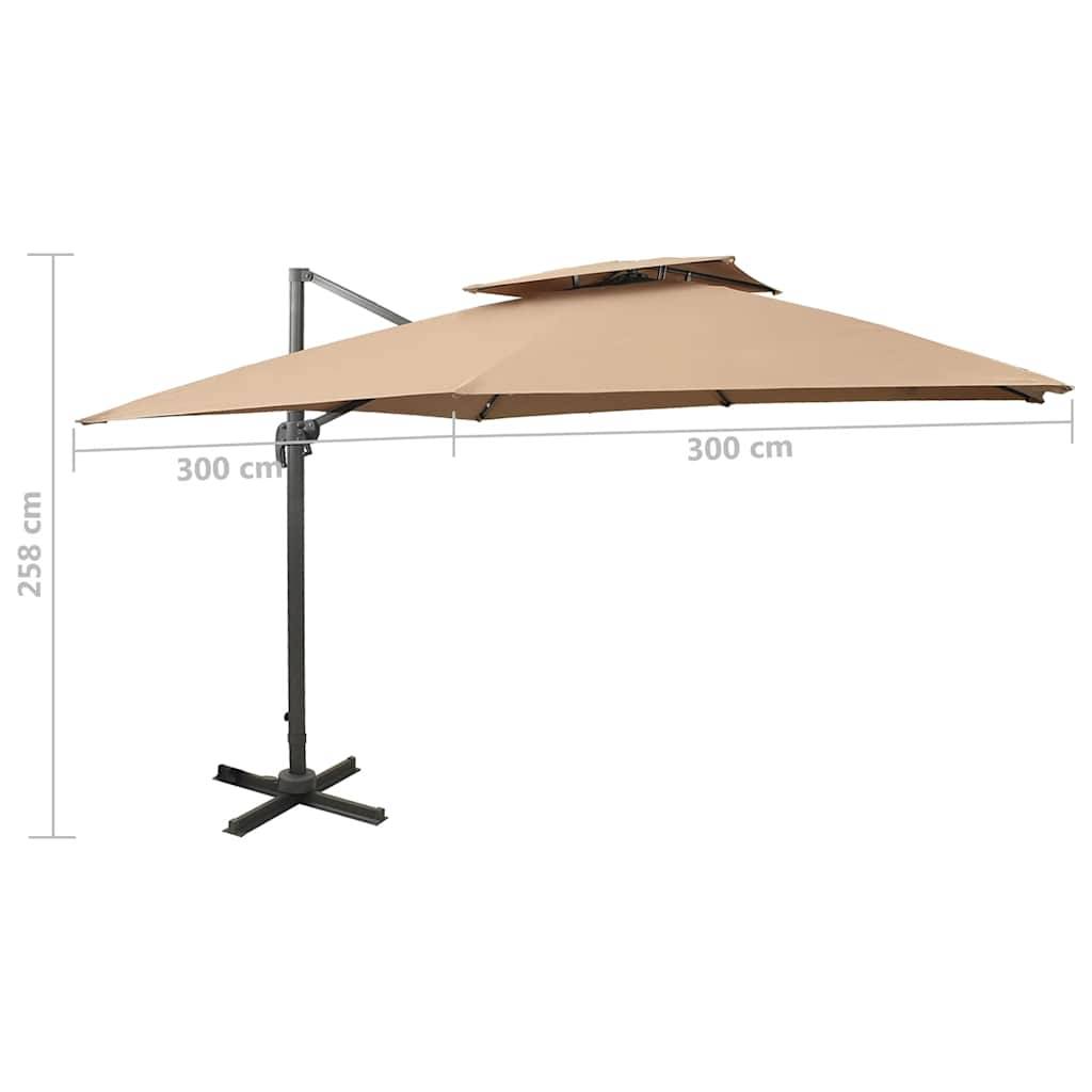 Parasol déporté aluminium taupe 300 x 300 x 258 cm - PANGIVO - Image 9