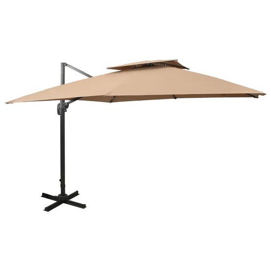 Parasol déporté aluminium taupe 300 x 300 x 258 cm - PANGIVO - Image 1