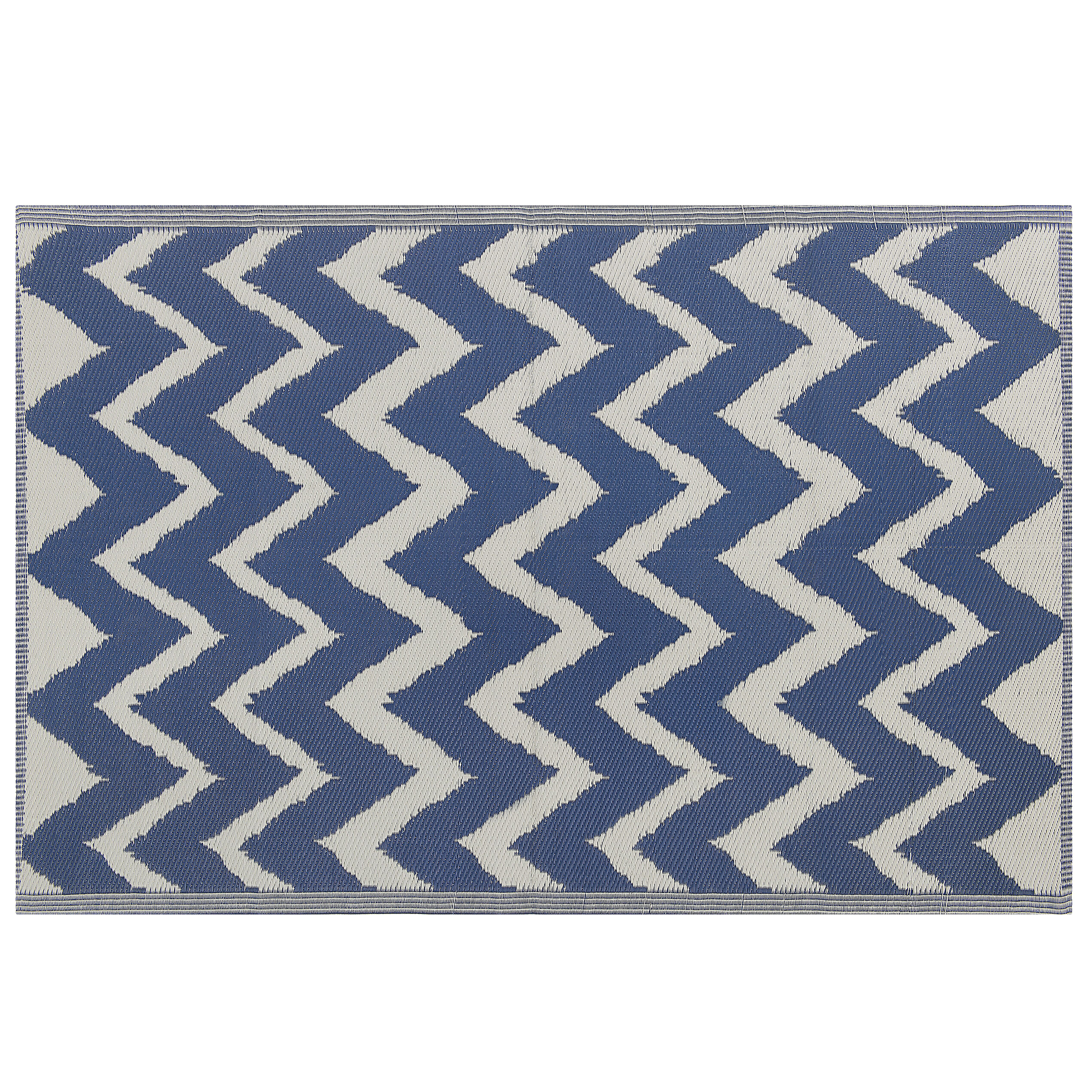 Beliani - Tapis Extérieur Intérieur en Polypropylène au Motif Zigzag Bleu Foncé et Blanc Polyvalent et Pratique pour Balcon Terrasse ou Salle de Bain 120 x 180 - Image 1