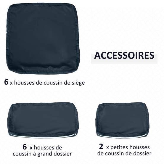 Lot de 14 Housses de Rechange Coussins Salon de Jardin - 6 Housses Coussin d'assise, 8 Housses Coussin Dossier Bleu - Image 6