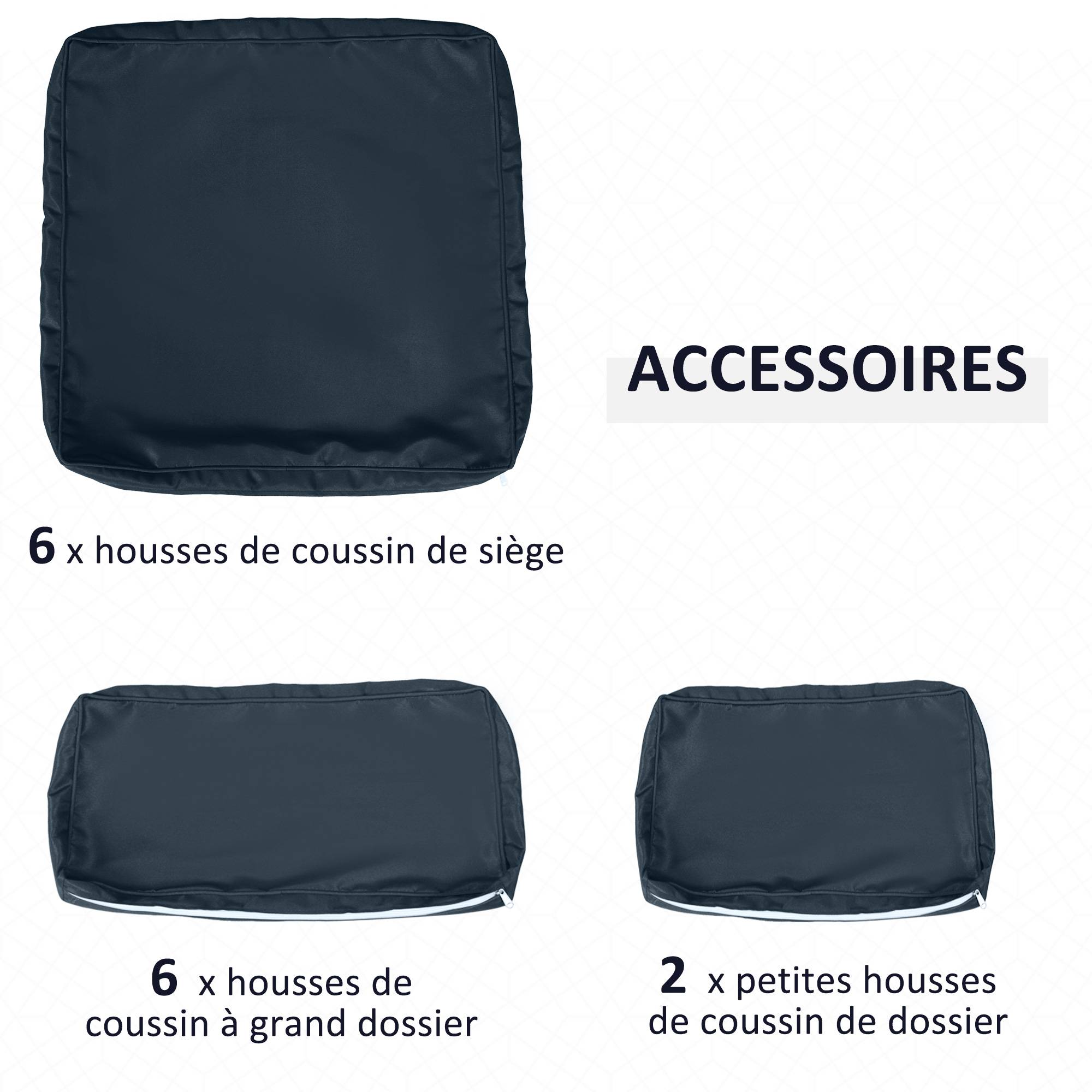 Lot de 14 Housses de Rechange Coussins Salon de Jardin - 6 Housses Coussin d'assise, 8 Housses Coussin Dossier Bleu - Image 6