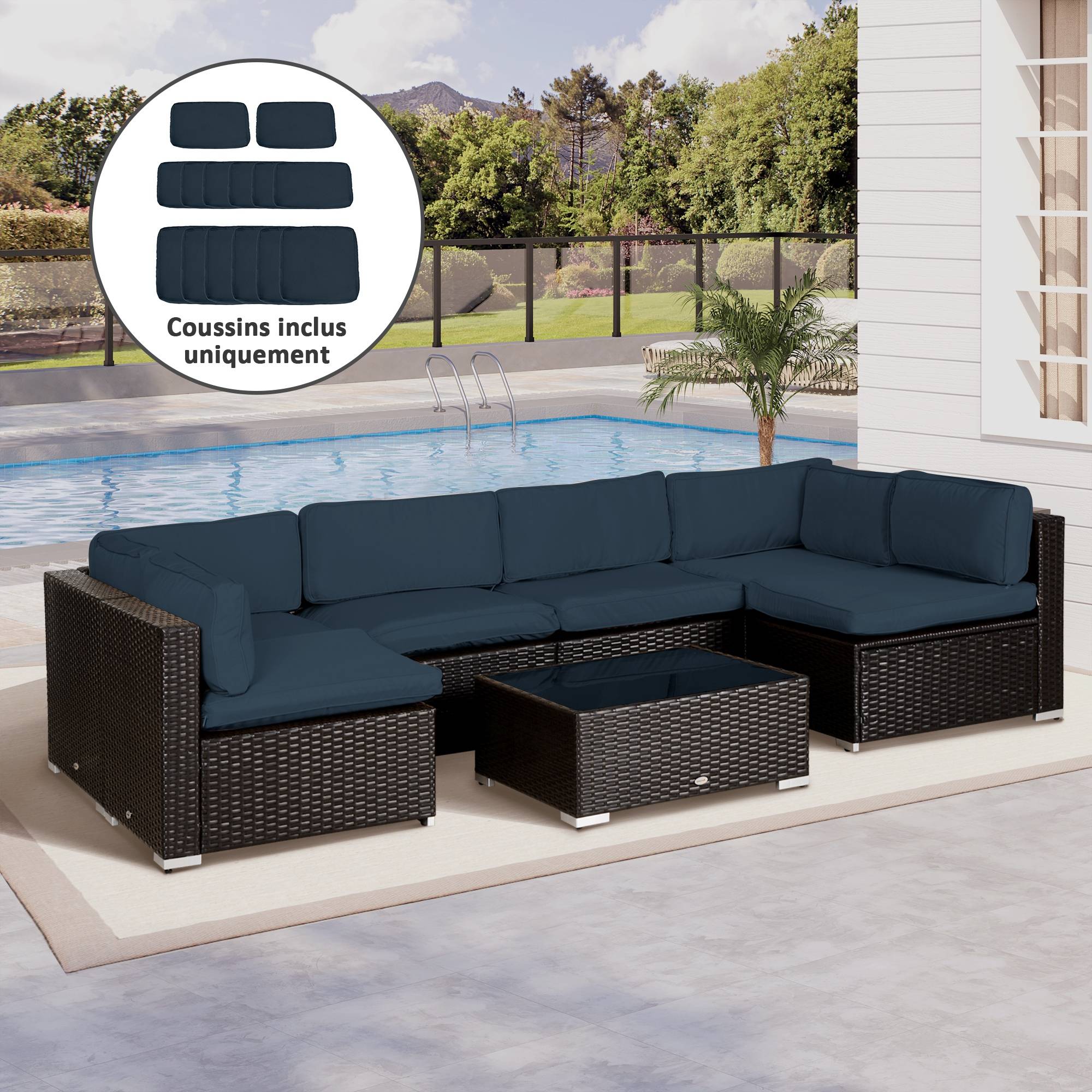Lot de 14 Housses de Rechange Coussins Salon de Jardin - 6 Housses Coussin d'assise, 8 Housses Coussin Dossier Bleu - Image 3