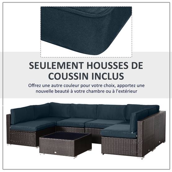 Lot de 14 Housses de Rechange Coussins Salon de Jardin - 6 Housses Coussin d'assise, 8 Housses Coussin Dossier Bleu - Image 8