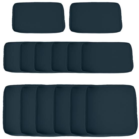 Lot de 14 Housses de Rechange Coussins Salon de Jardin - 6 Housses Coussin d'assise, 8 Housses Coussin Dossier Bleu - Image 1