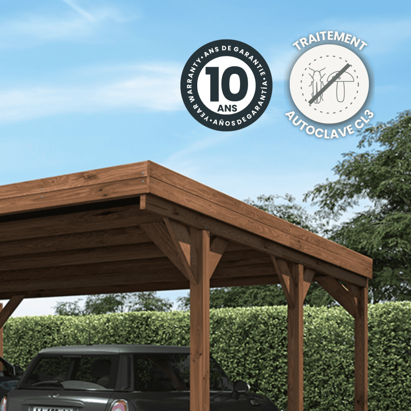 CARPORT BOIS 2 VOITURES 30,9M² 6 POTEAUX 12x12 - Image 3