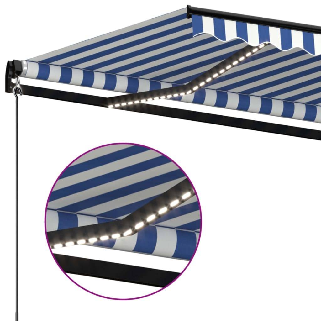 Store Banne Manuel Grande Taille avec Éclairage LED Solaire pour Jardin Bleu et Blanc 450x350 cm – ComfortXL Outdoor Living - Image 5