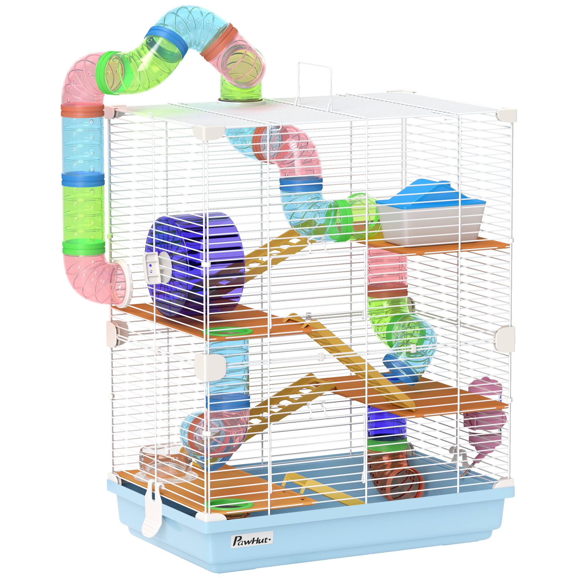 Sans Marque - Cage hamster 5 niveaux tubes roue échelles maison biberon métal/PP/PS 46x30x58 cm - Image 1