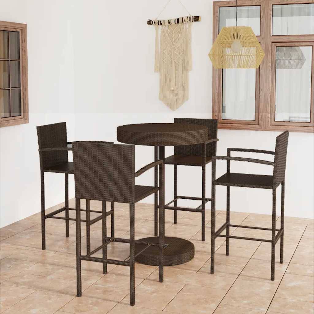 Ensemble de bar de jardin 5 pcs | Mobilier d'extérieur Résine tressée Marron Maison Chic - Image 2