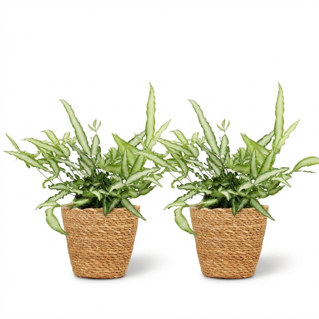 Pteris cretica Albolineata - Pet-friendly - Plante fougère - Pot de 12cm - Hauteur 20-30cm - 2 plantes - Panier - Plantes d'intérieur - Image 2